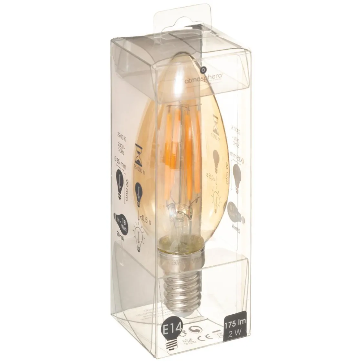 AMPOULE LED DROITE AMBRE E14 C35 2W