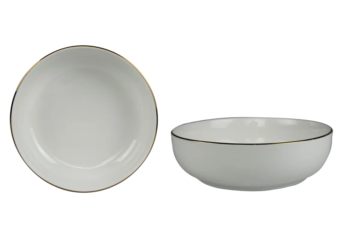 ASSIETTE CREUSE BORD DORE PORCELAINE 15.2CM