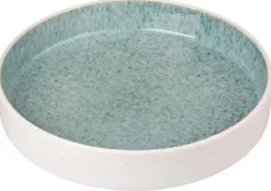 ASSIETTE CREUSE PORCELAINE EMAIL REACTIF BLEU BLANC MAT 21CM