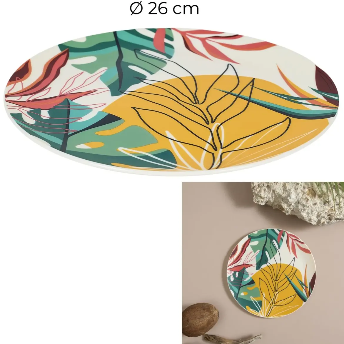 ASSIETTE PLASTIQUE PARADIS EXOTIQUE D.26CM
