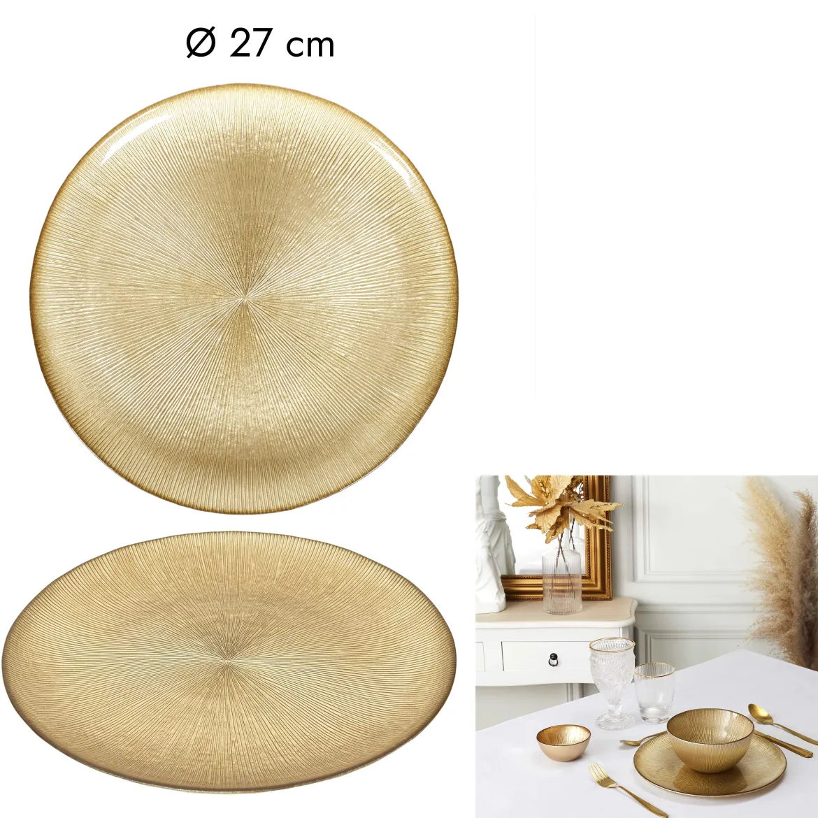 ASSIETTE VERRE DOREE D.27CM