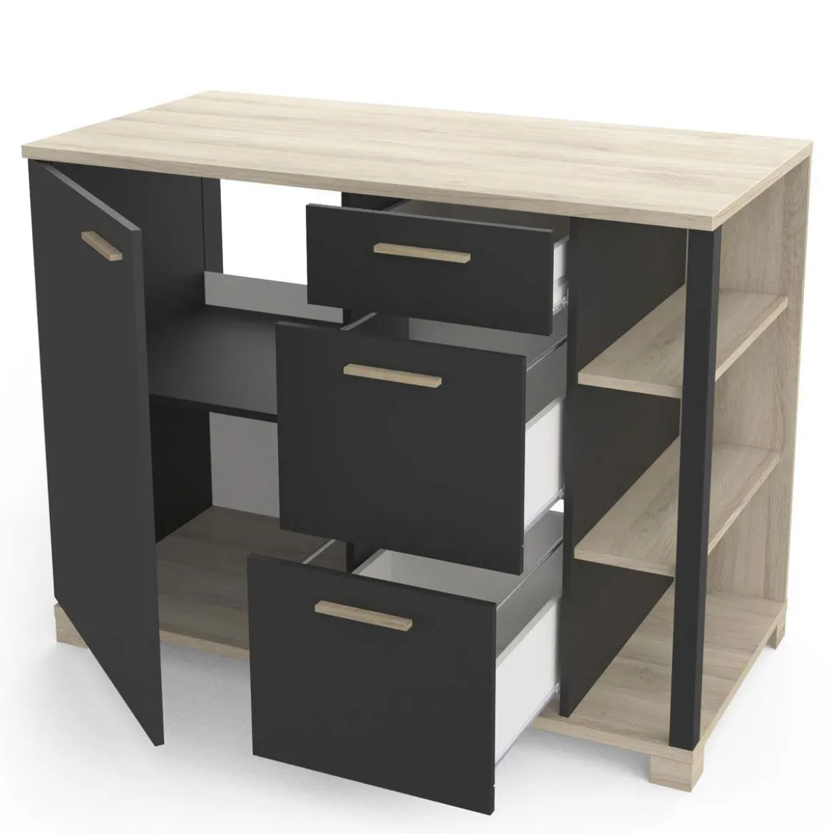 ATELIER MEUBLE BAS 1 PORTE 3 TIROIRS 3 NICHES