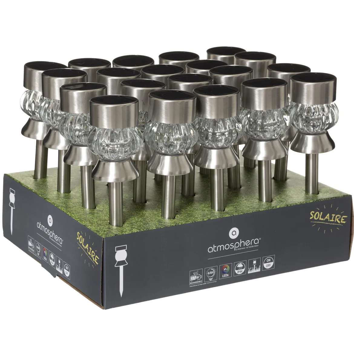 BALISE SOLAIRE INOX VERRE H.34CM
