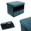 BANC PLIABLE TIROIR X2 VELOURS A MOTIF BLEU