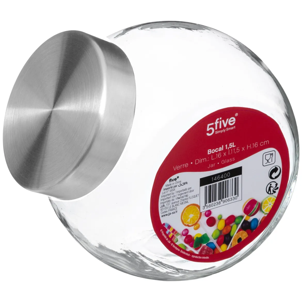 BOCAL BONBONS VERRE INOX 1.5L