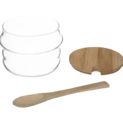 BOCAL VERRE X4 PIECES AVEC SUPPORT BAMBOU
