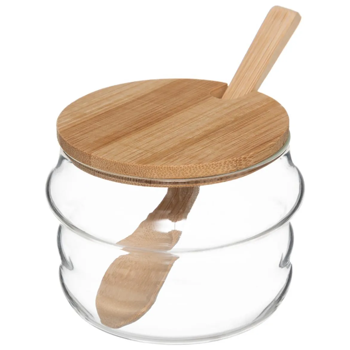 BOCAL VERRE X4 PIECES AVEC SUPPORT BAMBOU