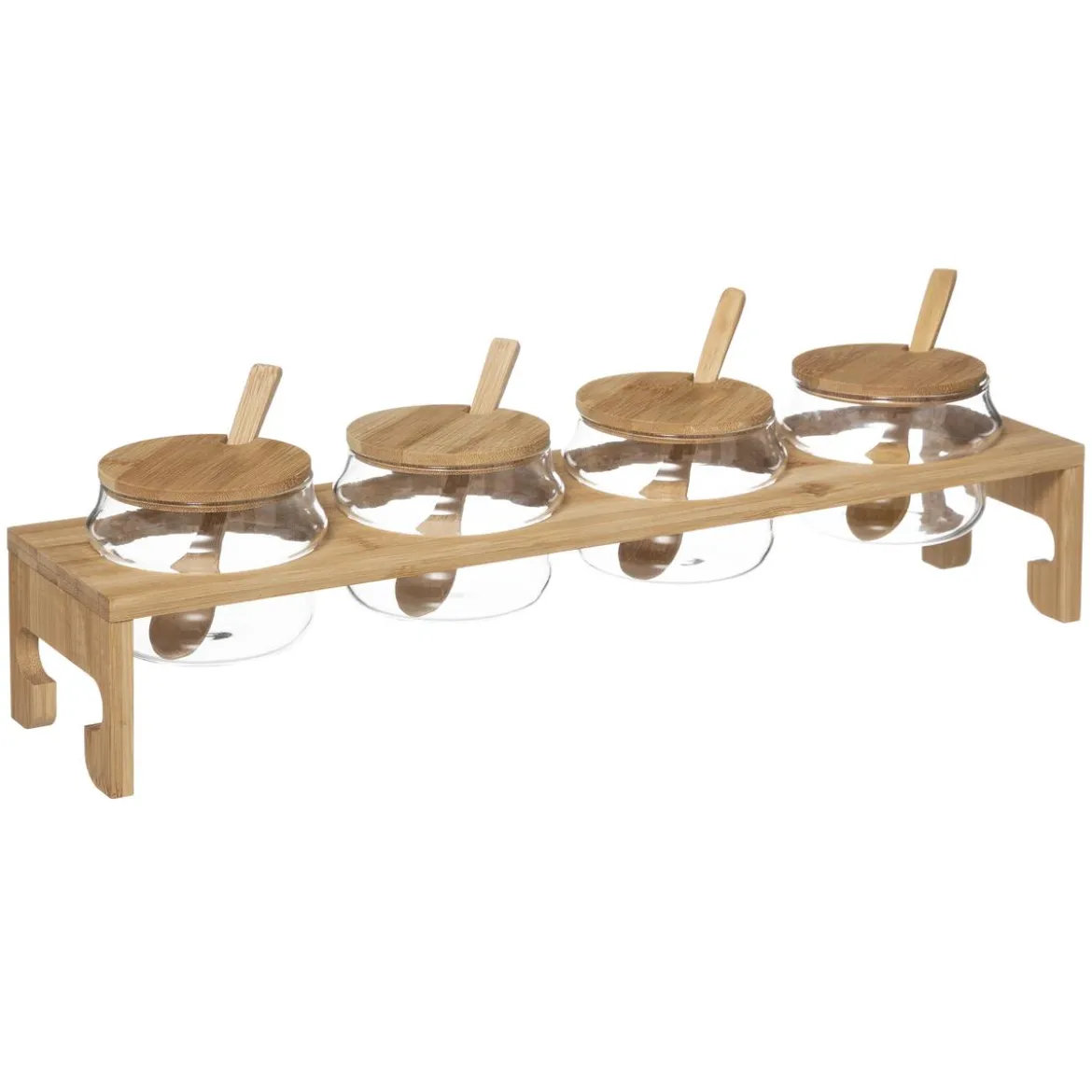 BOCAL VERRE X4 PIECES AVEC SUPPORT BAMBOU
