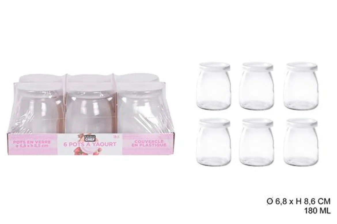 6 BOCAUX VERRE POTS A YAOURT 180ML
