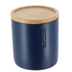 BOITE A COTON POLYRESINE COUVERCLE BAMBOU BLEU MARINE