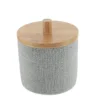 BOITE A COTON RONDE EFFET MAILLE ET BAMBOU GRIS