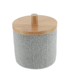 BOITE A COTON RONDE EFFET MAILLE ET BAMBOU GRIS