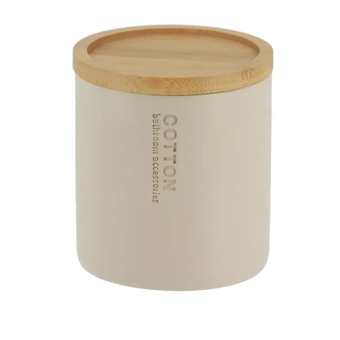 BOITE A COTON POLYRESINE COUVERCLE BAMBOU BEIGE BAMBOU