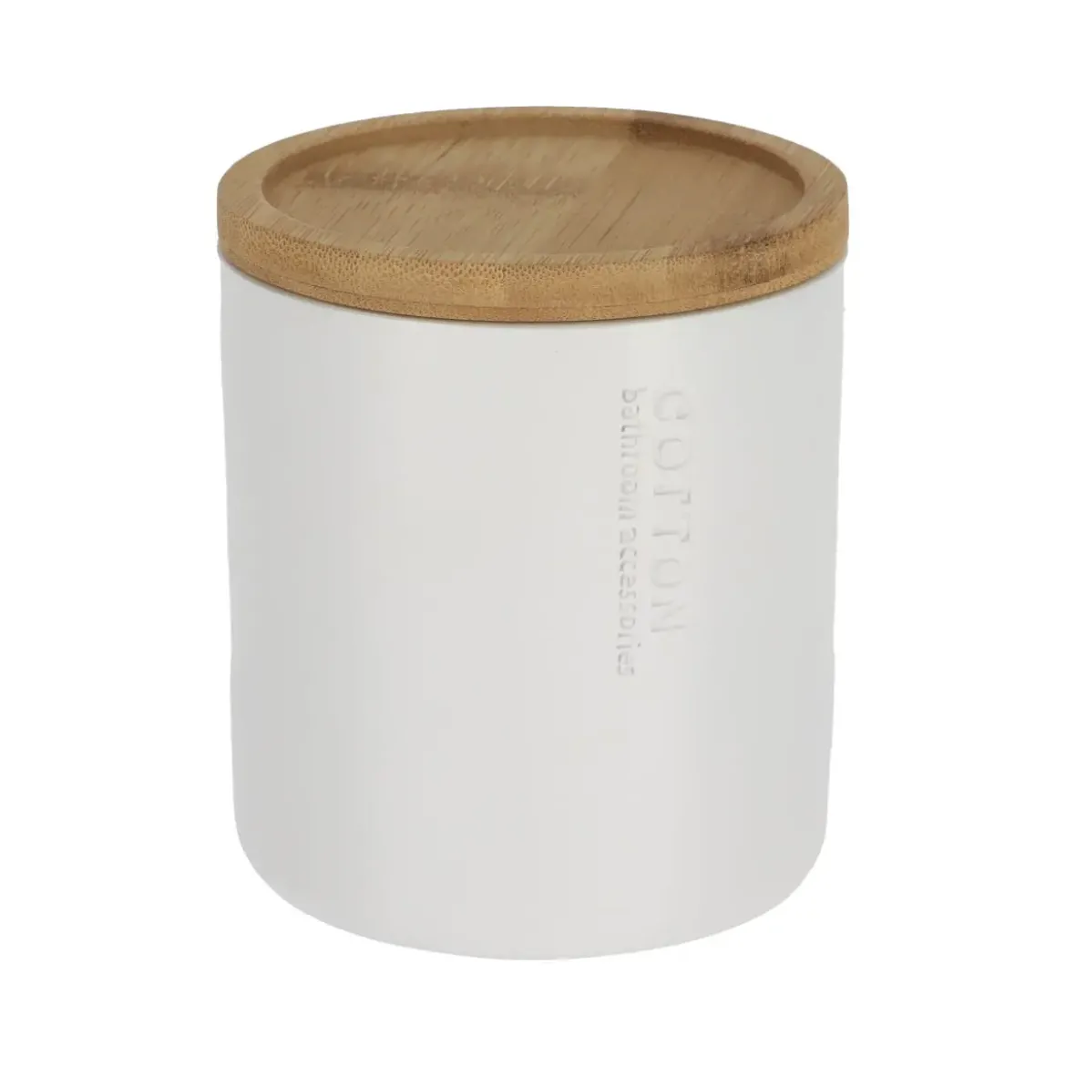 BOITE A COTON POLYRESINE COUVERCLE BAMBOU BLANC BAMBOU