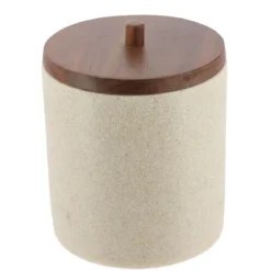 BOITE A COTON POLYRESINE COUVERCLE ACACIA NATUREL ACACIA