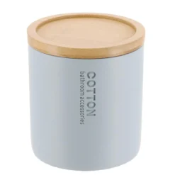BOITE A COTON POLYRESINE COUVERCLE BAMBOU BLEU CLAIR