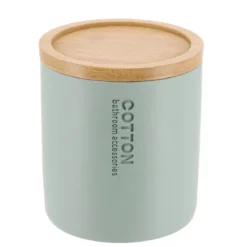BOITE A COTON POLYRESINE COUVERCLE BAMBOU VERT EUCALYPTUS
