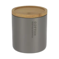 BOITE A COTON POLYRESINE COUVERCLE BAMBOU GRIS BAMBOU