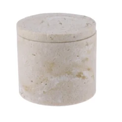 BOITE A COTON POLYRESINE FACON TRAVERTIN NATUREL