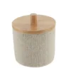 BOITE A COTON RONDE EFFET MAILLE ET BAMBOU NATUREL