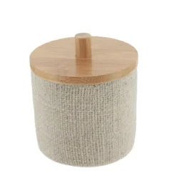 BOITE A COTON RONDE EFFET MAILLE ET BAMBOU NATUREL