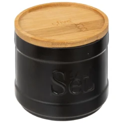 BOITE A SEL NATUREO CERAMIQUE COUVERCLE BAMBOU NOIR