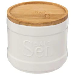 BOITE A SEL NATUREO CERAMIQUE COUVERCLE BAMBOU BLANC