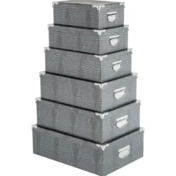BOITE COINS METAL CROCO GRIS D.44X31X15CM