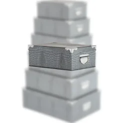 BOITE COINS METAL CROCO NOIR 44X31X15CM