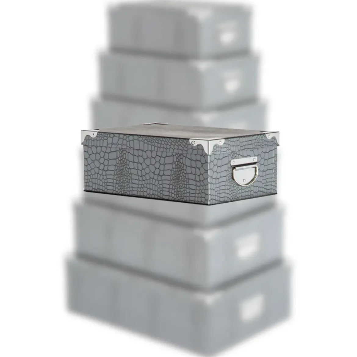 BOITE COINS METAL CROCO NOIR 44X31X15CM