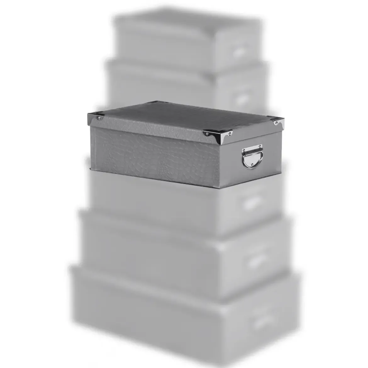BOITE COINS METAL CROCO TAUPE 44X31X15CM