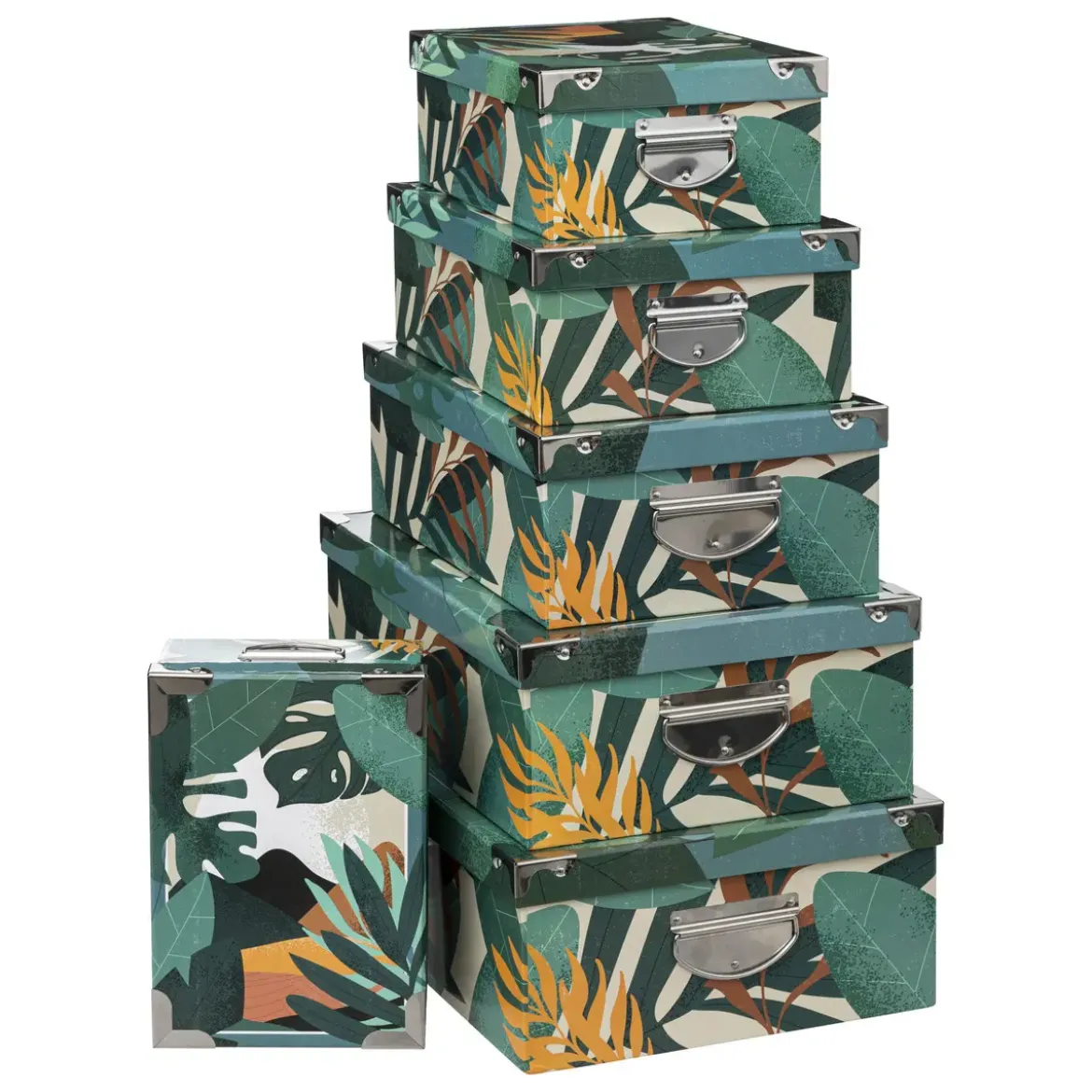 BOITE COINS METAL IMPRIME TROPIQUE D.40X26.5X13.8CM
