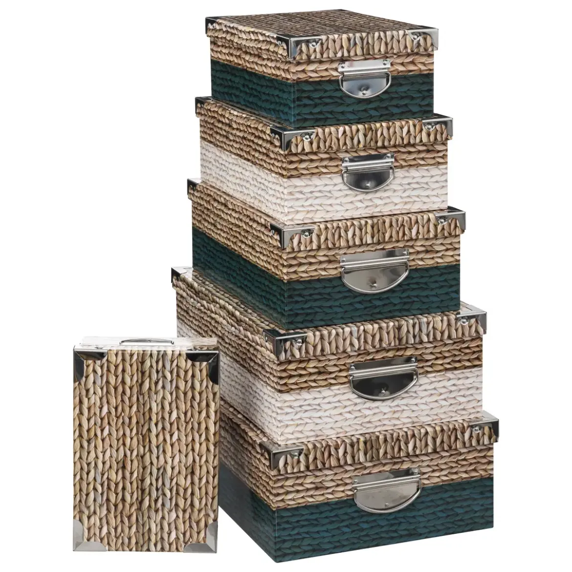BOITE COINS METAL NATUREL PETROLE BLANC D.36X24.5X12.5CM