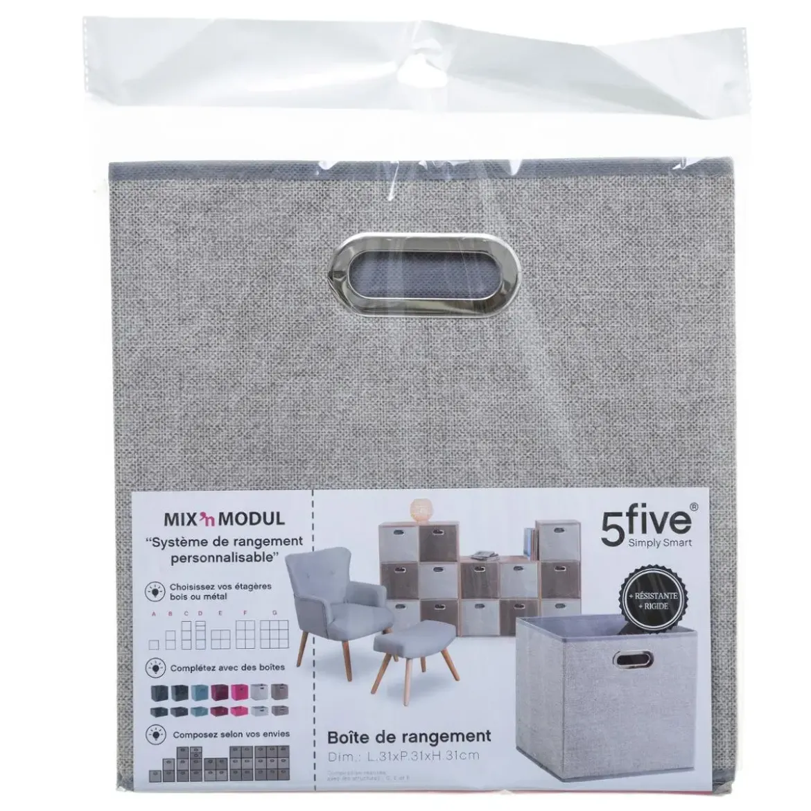 BOITE DE RANGEMENT 31X31CM GRIS CLAIR CHINE