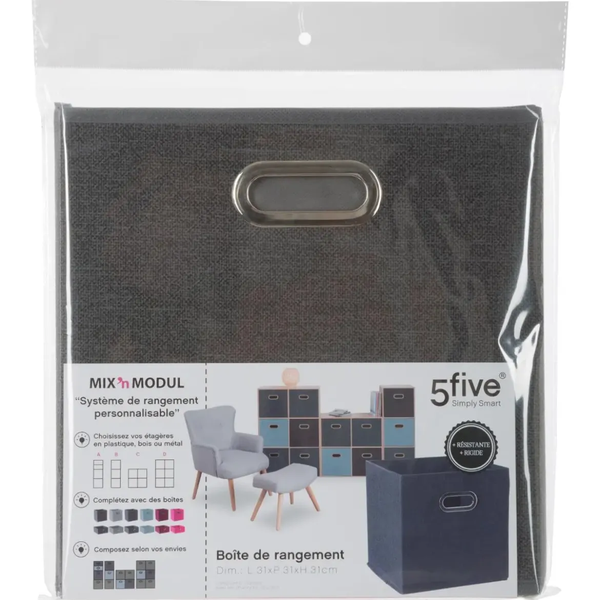 BOITE DE RANGEMENT 31X31CM GRIS FONCE CHINE