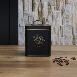 BOITE METAL NOIR ET DORE CAFE