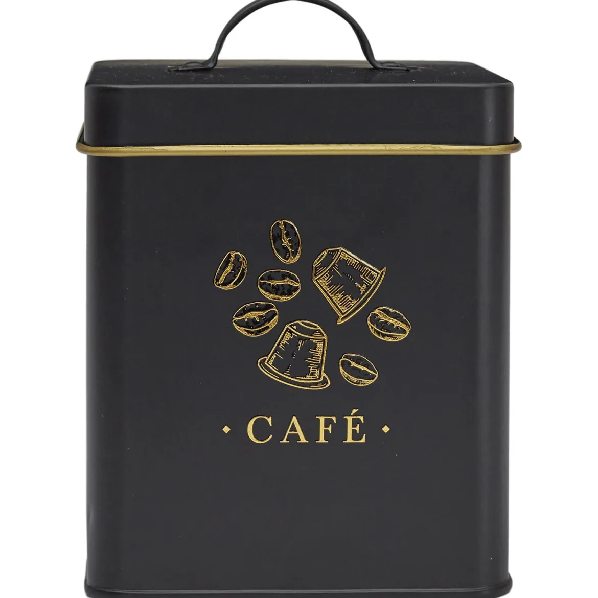 BOITE METAL NOIR ET DORE CAFE