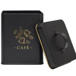 BOITE METAL NOIR ET DORE CAFE
