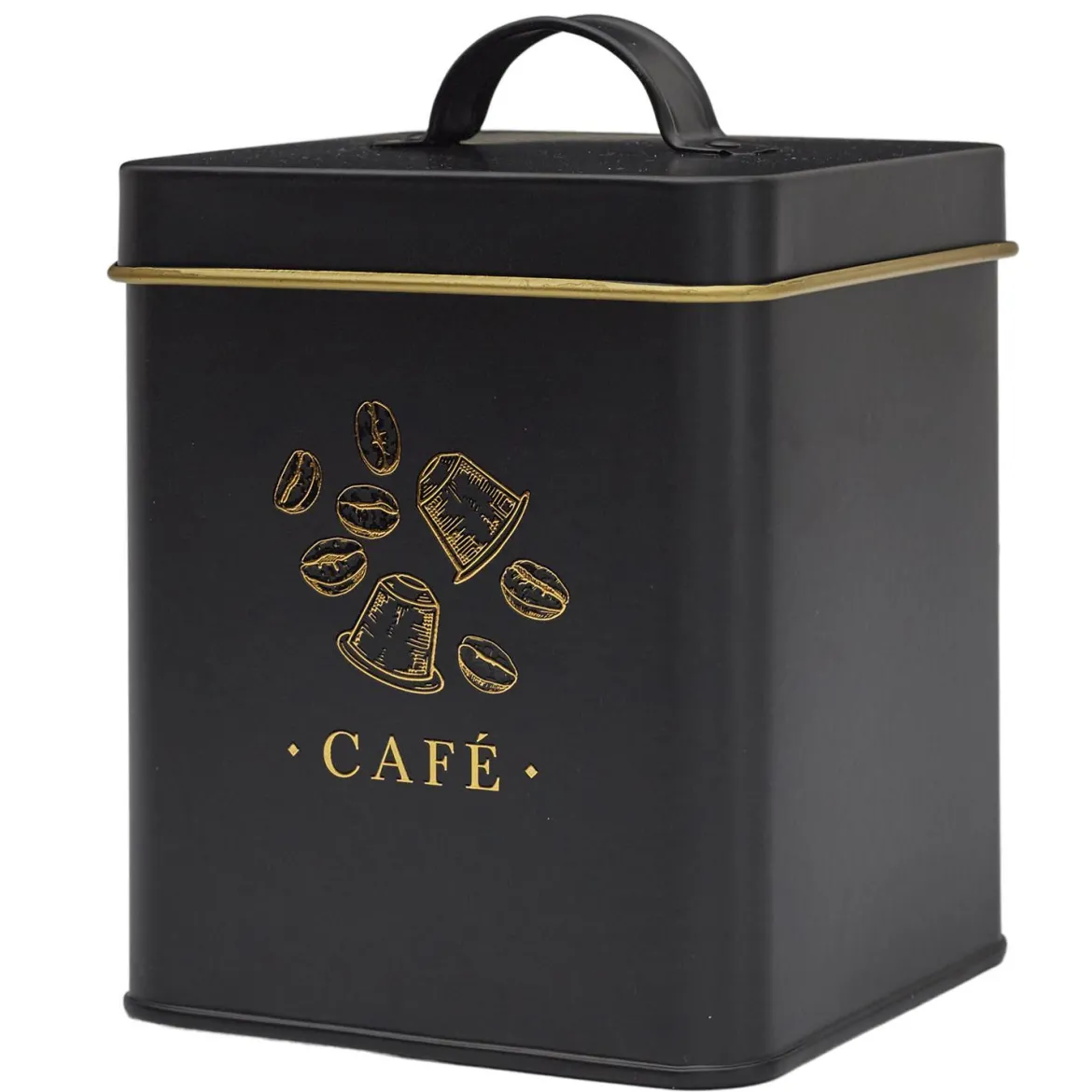 BOITE METAL NOIR ET DORE CAFE