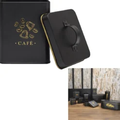 BOITE METAL NOIR ET DORE CAFE