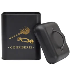 BOITE METAL NOIR ET DORE CONFISERIE
