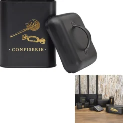 BOITE METAL NOIR ET DORE CONFISERIE