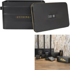 BOITE METAL NOIR ET DORE CUISINE