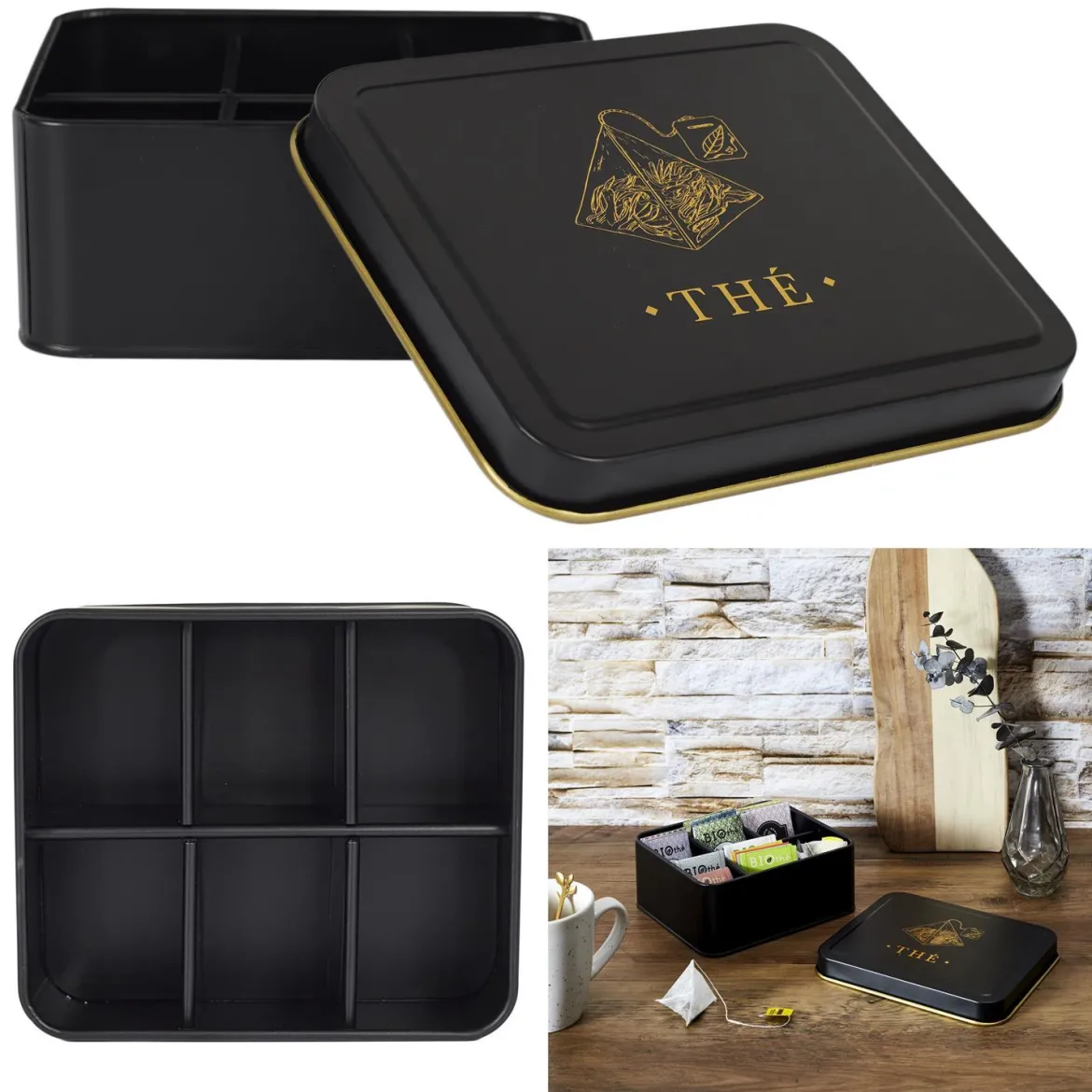 BOITE METAL NOIR ET DORE DOSETTE THE