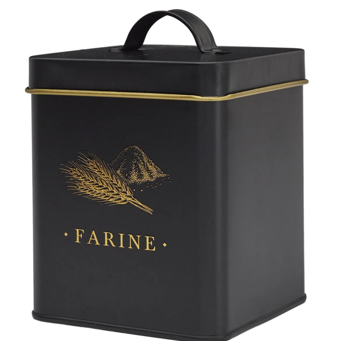 BOITE METAL NOIR ET DORE FARINE