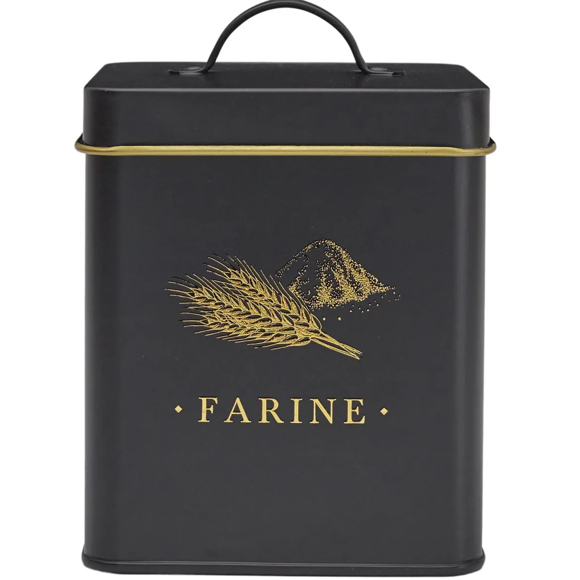 BOITE METAL NOIR ET DORE FARINE