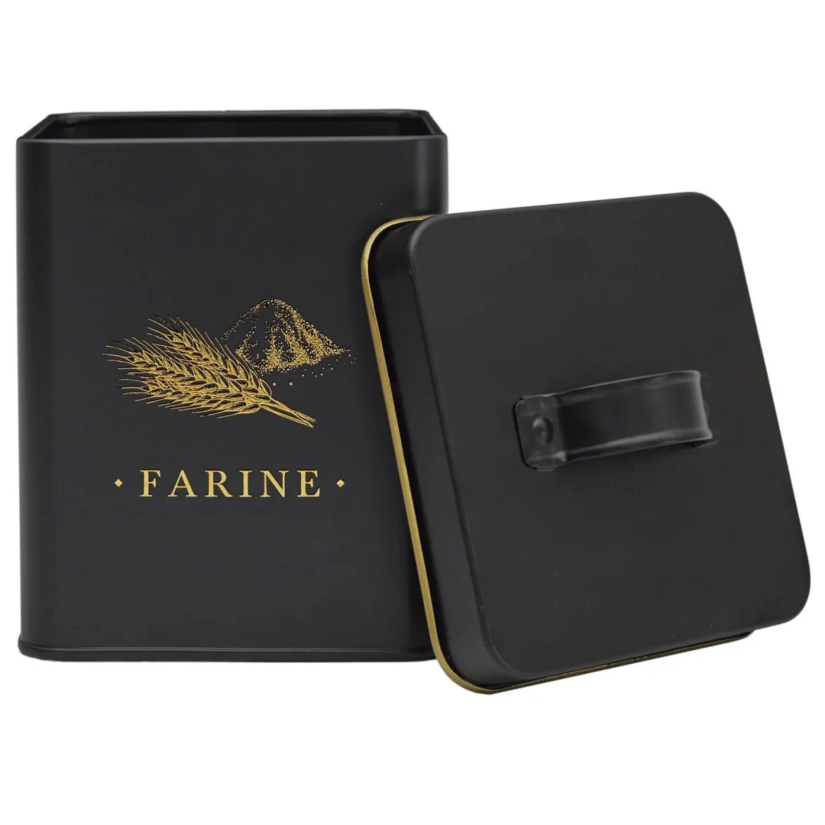BOITE METAL NOIR ET DORE FARINE