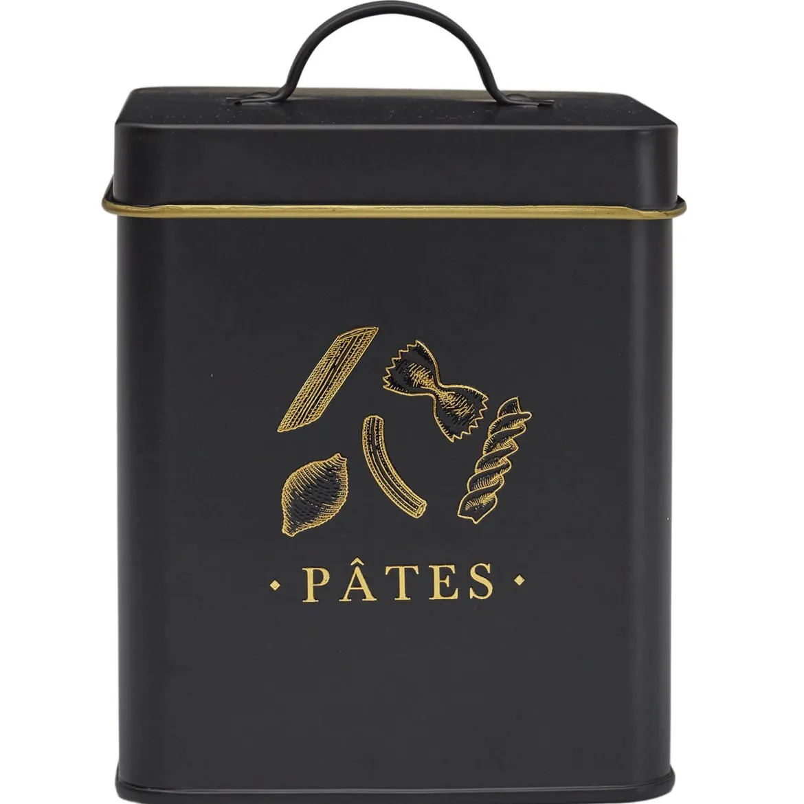 BOITE METAL NOIR ET DORE PATES