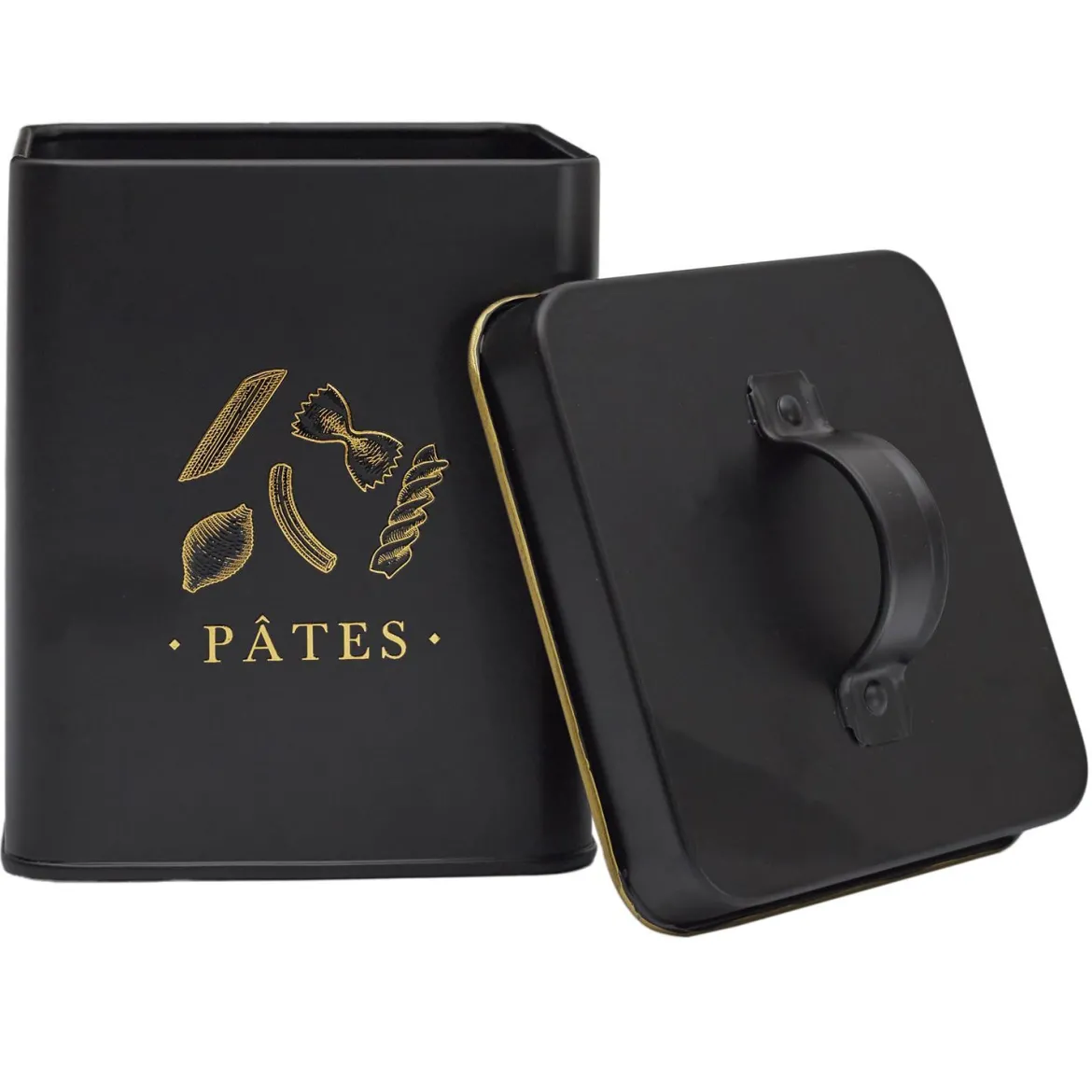BOITE METAL NOIR ET DORE PATES