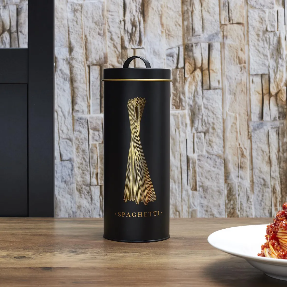 BOITE METAL NOIR ET DORE SPAGHETTI